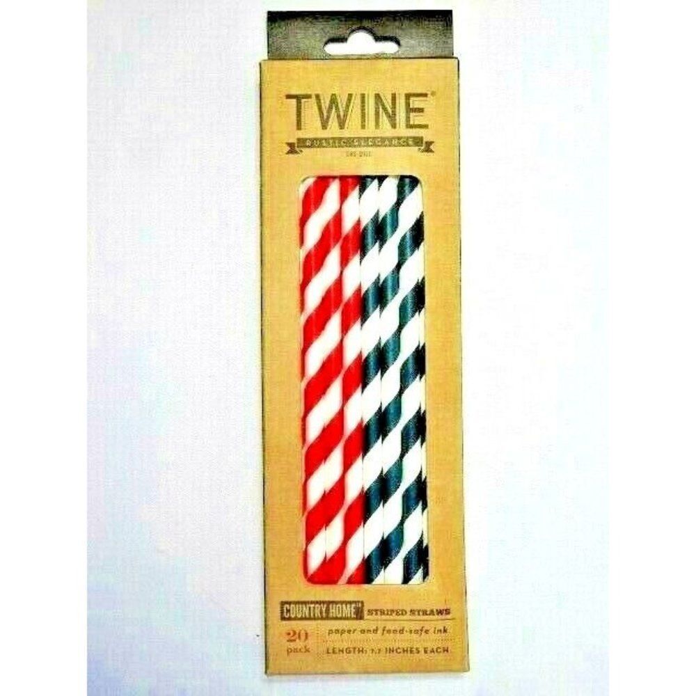 Twine Rustic Elegance Paper Straws 20-Piece Food Safe Stripe Ink Red White Blue